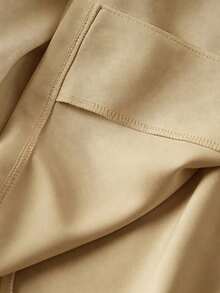Clasi Chaqueta ligera de estilo casual de negocios para mujer, con cuello de solapa, apta para el lugar de trabajo, de unicolor, para primavera/otoño - Caqui - Ver 5