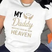 Women's Short-Sleeved T-Shirt, Made Of A Soft And Durable Material, Features An Angel Wing Design With The Phrase 'My Dad Is Watching Over Me From Heaven', Ideal For Home, Church Or Casual Outings, Comfortable And Lightweight, Perfect For Everyday Wear. - 白色 - 查看 6