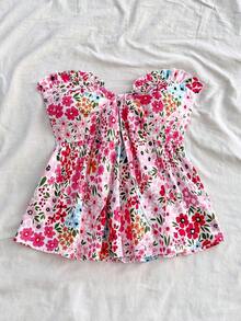 Parte superior corta de tubo con estampado floral romántico y volantes, lazo delantero, detalle de lazo, dobladillo con volante en A, para vacaciones, Día de San Valentín, boda, ropa de mujer para vacaciones de San Valentín, cumpleaños de mujer, verano para mujer - Multicolor 2 - Ver 6