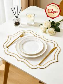 1-12pcs Embroidered Fabric Placemats, Easy To Clean, Wipe-Able, Non-Slip, Dining Table Mats, Holiday Wedding Party Decor, Suitable For Home, Restaurant, Dining Room Decoration, Home Goods - Multicolor - View 11