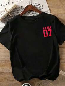Limited Edition: Women's Casual T-Shirt In Black, Medium Stretch Fabric, Round Neck, Short Sleeve, Dropped Shoulders, With Intense Red Print 07, Lightweight Cotton - 黑色 - 查看 3