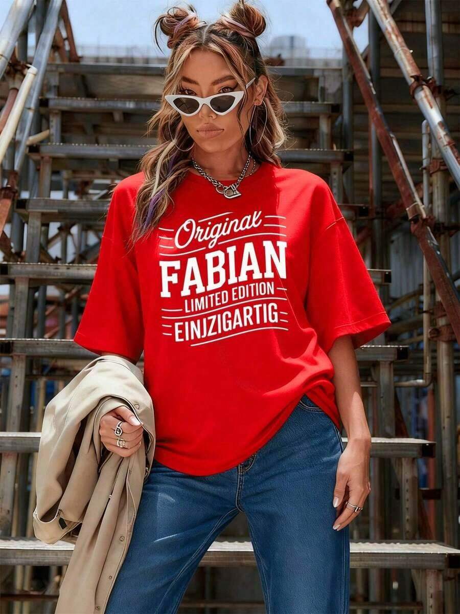 SimpieAndVersatileDesignCamiseta informal de algodón con gráficos para mujer. Algodón suave, ajuste cómodo, hip hop callejero, dise?o gráfico.CottonT-Shirt - Rojo - Ver 1