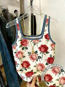 Camiseta sin mangas de escote cuadrado con ribete para mujer, ideal para el verano, vacaciones y uso diario - Multicolor 4 - Ver 5