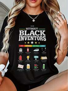 Camiseta de Talla Grande para Mujer con Frase de Inventores en - Camiseta Gráfica con Cuello Redondo y Manga Corta, Cómoda y Casual para Uso en Todas las Estaciones, Ropa Temática de Inventores Lavable a Máquina - Negro - Ver 2