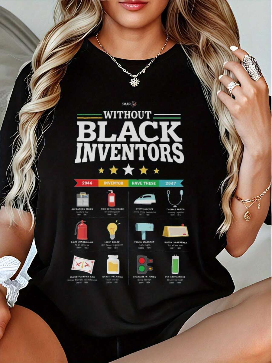 Camiseta de Talla Grande para Mujer con Frase de Inventores en - Camiseta Gráfica con Cuello Redondo y Manga Corta, Cómoda y Casual para Uso en Todas las Estaciones, Ropa Temática de Inventores Lavable a Máquina