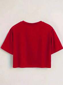 Camiseta Corta Casual para Mujer con Estampado de Calaveras y Pelaje - Camiseta Baby Tee - Camiseta Gráfica Vintage, Estética Grunge Streetwear, Babytee, Baby Tee Y2K Nu-Metal, Regalos de Halloween, Regalo para Novia - Esencial para el Invierno y Elegancia Casual - Rojo - Ver 4