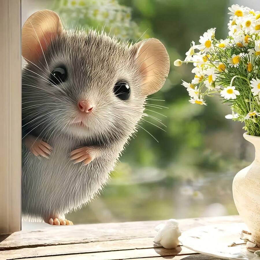 1/3/5pcs Static Glass Film, Cute Probe Mouse Pattern Window Sticker, Double-Sided Printing Removable Privacy Screen Decal, Decorative Sunshade For Home Window Decoration And Interior Glass Surface Ornament - Cute Mouse Window Stickers - View 1
