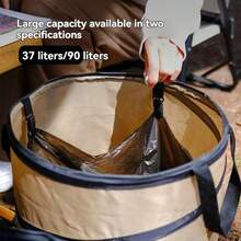 1pc Foldable Camping Garbage Bin With Large Capacity Double Layered Trash Bag, Windproof Collapsible Bucket For Picnic & BBQ, Outdoor Garden Storage Container - 37L Black Trash Can - View 7