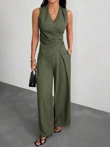 Trajes de mujer, elegantes para ir al trabajo en otoño/invierno - Verde militar - Ver 5