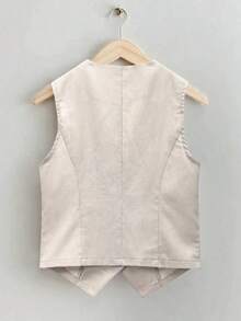 Chaleco corto de lino casual para mujer para primavera y verano - Beis - Ver 2