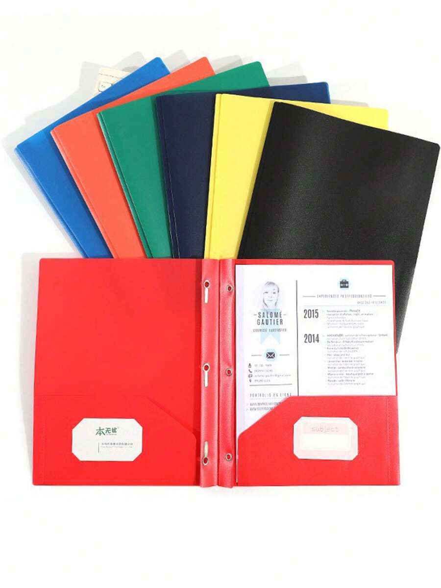 1pc A4 Dual Pocket PP Plastic File Folder, Tadpole Clip Dual Sleeve American 3-Ring D-Ring Report Binder, Suitable For School Office Document Storage - A - View 1