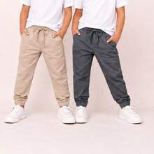 Boys' High-Quality Slim Fit Twill Pants - 米色 + 鉛 - 查看 2