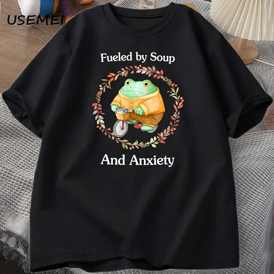 Camiseta de sopa y ansiedad, camiseta divertida con gráfico de rana, Camiseta de manga corta de algodón, camiseta Unisex estampada con cuello redondo, ropa para hombre - forma - Ver 1