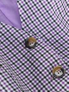 Chaleco casual de mujer con botones frontales y bolsillos, de tela tejida a cuadros, para primavera, otoño y verano - Lila Púrpura - Ver 3
