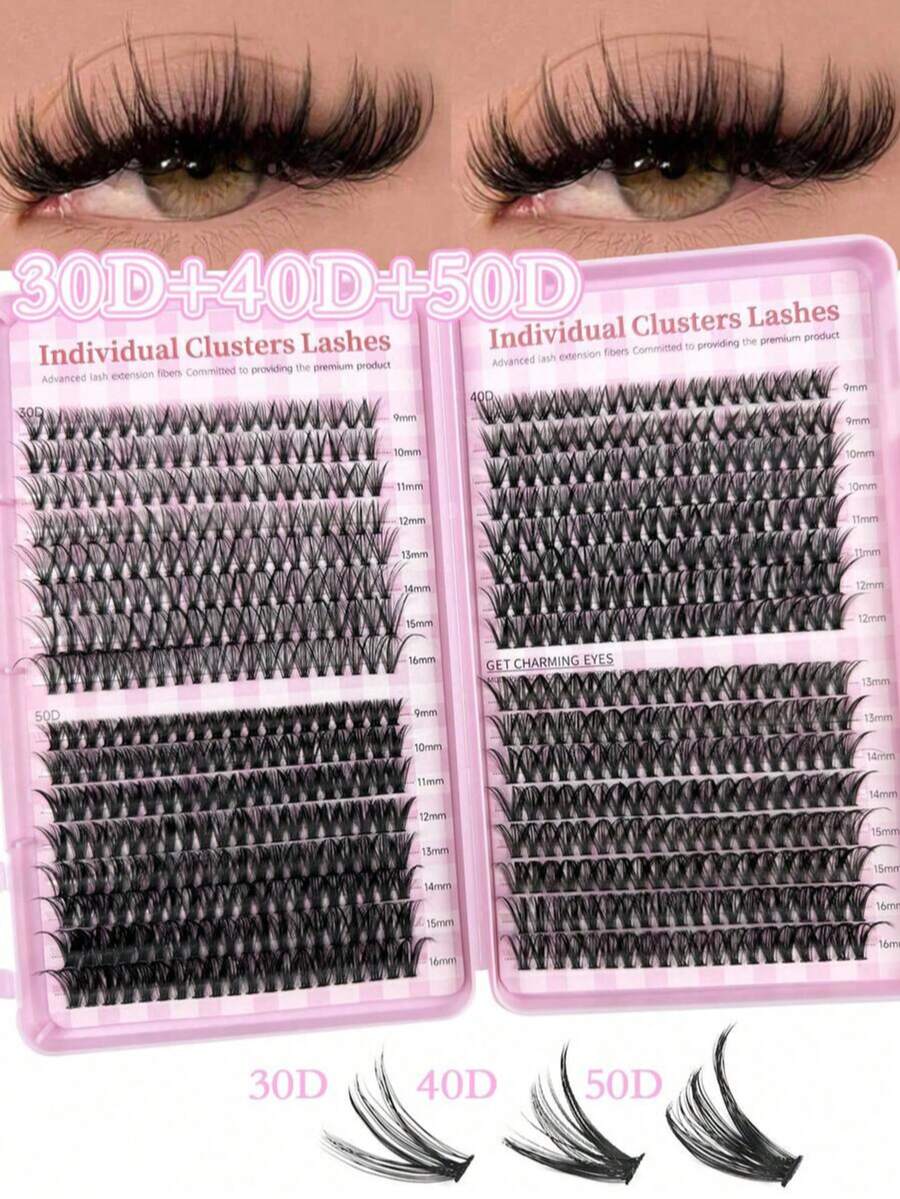 1 Box 640 Clusters 30D 40D 50D High Capacity Cluster False Eyelashes 9-16mm Mixed D Curl Effect, Natural Style, Soft & Comfortable False Eyelashes Suitable For Natural, Dramatic, Daily Makeup, And Cosplay