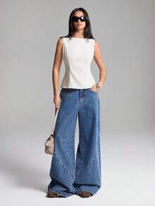 2026 Nueva Camiseta de Tirantes Ajustada de Cuello Redondo a Rayas de Color Albaricoque Minimalista, Adecuada para Trabajo/Casual de Negocios/Oficina, Top de Moda para Mujer - Blanco - Ver 6