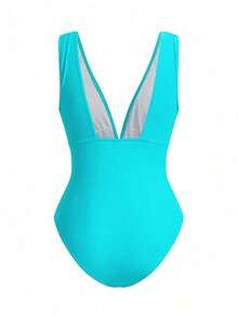 Swim Oasis Conjunto elegante de retro con estampado en espiral de un solo pieza de traje de baño coordinado con pantalón de pierna ancha, conjunto de vacaciones elegante para mujeres - verde menta - Ver 4