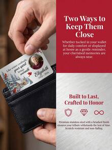 1PC Custom Memorial Aluminum Wallet Insert Card, Personalized Photo & Text Sympathy Keepsake, Custom Name & Date Memory Card, Winter Cardinal Snow Scene Design, Lightweight Aluminum, Slim Wallet-Sized, Scratch-Resistant - Silver - View 5