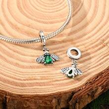 1Pc Silver Color Bee Dangle Charm For Women Bead Green Teardrop Fits European Bracelets Nature Spring Style Perfect Giftable For Bee Insect Lovers - Silver - View 4