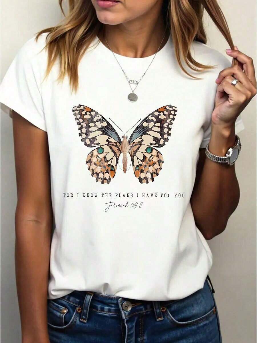 Solt Camiseta casual para mujer con estampado de maosa - Top de cuello redondo transpirable, media elástica, lavable a máquinara salidas y uso diario en primavera y verano, camiseta de tejido suave graphic - Blanco - Ver 1