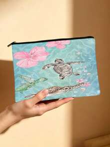 Túi đựng mỹ phẩm in hình rùa biển, túi đựng đồ vệ sinh cá nhân hai mặt, hộp đựng đồ trang điểm hình rùa biển, vật dụng cần thiết khi đi du lịch, món quà hoàn hảo cho người yêu biển. - Nhiều màu - Xem 2