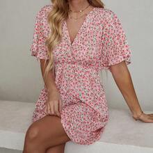 2024 Europe And United States Spring And Summer Novelty Women's Printed V-Neck Short Sleeve Casual Loose Dress For Women - 羅莎 - 查看 7
