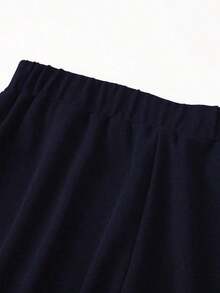 Pantalones anchos de cintura alta de unicolor de uso casual para mujeres - Azul marino - Ver 4