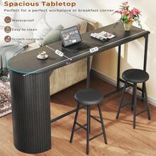 Fluted Bar Table And Chairs Set, 55'' Long Bar Tables With 2 Stools, 3 Piece Counter Height Dining Table For 2, Space Saving Kitchen Table For Bar, Dining Room, Kitchen, Breakfast Nook Corner, Black - Pure Black - View 4