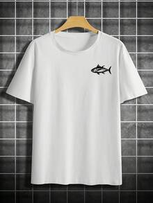 Camiseta de manga corta con cuello redondo y estampado de letras para hombre, adecuada para deportes casuales de verano. - Blanco - Ver 6