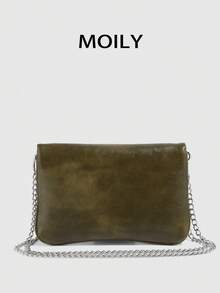 1pc Rivet Design Shoulder Crossbody Square Bag, PU Material, Metal Chain, Zipper Closure, Suitable For Shopping, Dating, Commuting, Party, Gift Giving - Green - View 3