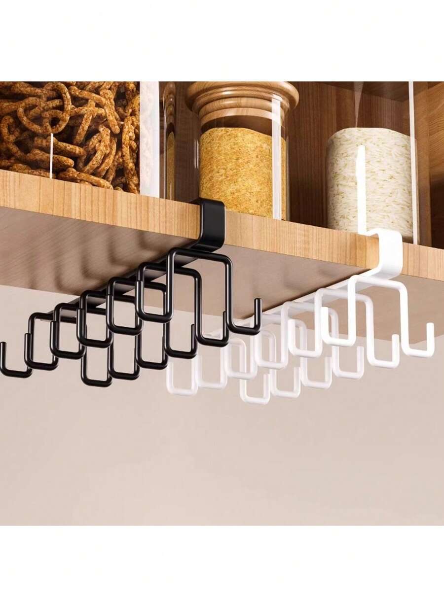 1/2pcs No-Drill Wall-Mounted Hat Rack, Wardrobe Belt Accessory Rack, 6 Hooks Space-Saving Hanging Storage Shelf, Portable Easy-To-Install Closet Organizer, Suitable For Home, B&B, Hotel, Practical Storage Tool, Universal Holiday Gift