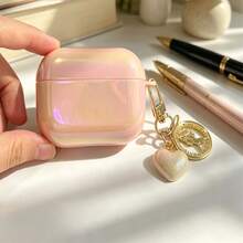 Estuche protector compatible con el estuche de carga inalámbrica de Apple, resistente a los arañazos y a los golpes, con concha brillante rosa y dije de oso plateado - Rosa - Ver 19