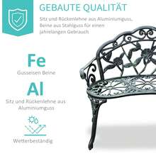 Garden Bench, Park Bench, Seating Bench, Garden Furniture, 2-Seater, Metal, 100 X 54 X 78 Cm - Antique Green - View 4