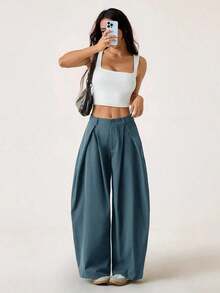 PETITE Pantalones holgados de estilo militar verde del ejército, vintage, casuales y hippies para mujer en verano - Azul - Ver 5