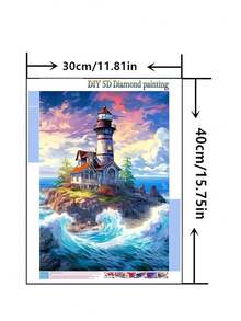 1pc DIY Diamond Painting - Landscape Lighthouse, Home Decor, Full Drill, 30*40cm/40x50cm - Sets - View 10