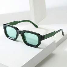 1pc Men's Retro Casual Square Small Frame High-Quality PC Material Personalized Fashion Glasses, Suitable For Travel, Leisure, Gathering, Beach, Daily Decoration - grön ram grön film - Visa 6