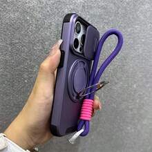 Ốp lưng điện thoại màu cam có nắp gập và chân đế từ tính, tương thích với Apple 11/12/13/14/15/16/17 Pro Max, chống rơi vỡ và có dây đeo bảo vệ. - trái cam - Xem 4
