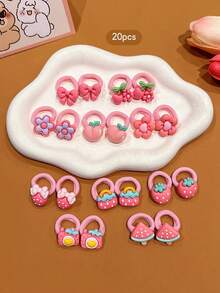 20pcs Assorted Cute Cartoon Style Hair Ties, Suitable For Daily Use Hair Accessories,Travel,Birthday - Multicolor - View 5