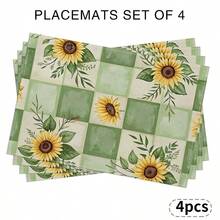 A Complete Set Of Daily Sunflower, Green Leaf, And Green Checkered Patterned Placemats, Suitable For Spring, Summer, Autumn, And Winter. It Adopts A Multi-Color Pattern Design And Is Woven From 100% Polyester Fiber. The Size Is 12 * 18 Inches And Can Be Machine Washed With Polyester Placemats. Heat Resistant, Stain Resistant, Waterproof, Easy To Clean, Suitable For Dining Tables, Holiday Party Decorations, Desktop Protection, Kitchen And Living Room Decorations, And Daily Use. - Multicolor - View 15