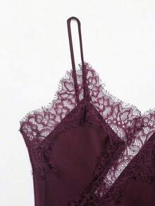 Nuevo Top de estilo lencería con decoración de encaje de moda europea para mujer, estilo veraniego - Rojo violeta - Ver 3