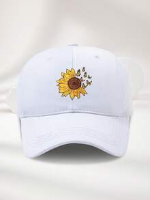1pc Unisex Adjustable Size Sunflower & Butterfly Print Casual Baseball Cap, Versatile For Outdoor, Camping, Beach, Party, Breathable, Suitable For Spring, Summer, Autumn, Winter - A - View 5