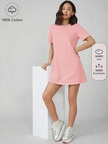 Vestido corto de mujer de unicolor para uso casual, diario y de fiesta - Rosa vieja - Ver 9
