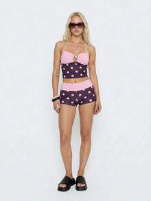 2 piezas Conjunto de camiseta de tirantes y pantalones cortos de punto a rayas con hebilla de metal, estilo casual de vacaciones, adecuado para fiesta, San Valentín, cita, discoteca, bohemio, vacaciones, otoño, ropa de mujer, vintage, días fest - Multicolor 8 - Ver 8