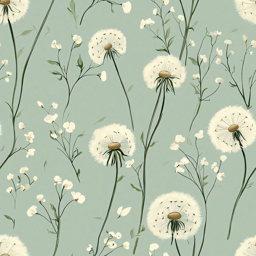 Dandelion Floral Peel And Stick Wallpaper Green Self Adhesive Removable Vinyl Wallpaper Botanical Floral Watercolor Boho Accent Wall For Bedroom Living Room Nursery - 1PC - View 1
