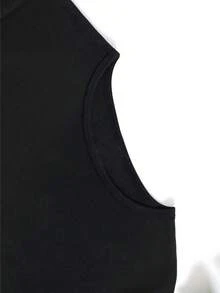 Elegante camiseta casual estampada para mujer, cuello redondo, mangas cortas, tela ligeramente elástica, corte regular, camiseta cómoda para todas las estaciones, camiseta de moda chic para mujer. - Negro - Ver 4