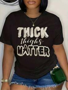 Altamente recomendado: 1 pieza de ropa para mujer, camiseta negra con estampado de letras llamativas, camisetas, top blanco, camisetas gráficas para mujer, camiseta unisex casual de cuello redondo, tela de punto ligera de 220 g/m², lavable a máquina, ideal para primavera/verano/otoño, Día de San Valentín, Halloween, Navidad, fácil de combinar. - Negro - Ver 1