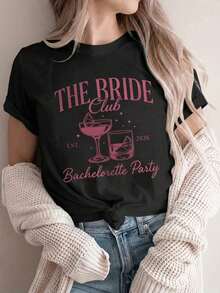 1pscY2K Top de Verano para Mujer, Bonito y Divertido. Combinación de colores rojo vino retro con elementos de copas de cóctel. La tipografía de "THE BRIDE Club" es elegante, con las palabras "2026" y "Despedida de Soltera" marcadas. La atmósfera es muy intensa. Está especialmente diseñado para fiestas individuales. Romántico y único. Camiseta de Mujer con Estampado de Letras de Dibujos Animados. Adecuado para diversas ocasiones. Ideal para regalos navideños, regalos de cumpleaños, festivales de música, uso casual, versátil y cómodo, vacaciones en la playa, sencillo y a la moda. Adecuado para el uso diario de mujeres y niñas. 100% algodón. - Negro - Ver 7