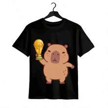 Tops para mujer de Algodón de Manga Corta con Cuello Redondo y Estampado de Capibara Ganadora de la Copa del Mundo para Mujer, Ropa de Verano para Mujer, Ropa de Vacaciones para Mujer, Tops para Mujer, Tops y Conjuntos de Verano, Ropa de Verano, Regalos de Pascua, Regalos para la Copa del Mundo 2026 - Negro - Ver 7