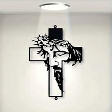 Decoración de pared para jardín exterior con impresión plana 2D de Jesús, decoración de pared de arte de la cruz, colgante de pared cristiano para interior y exterior, decoración del hogar, decoración de habitación, regalo de decoración de pared, cumpleaños y graduación - Negro - Ver 4