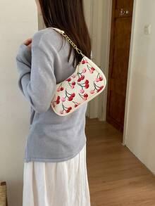 Nuevo bolso de moda clásico y versátil con diseño gráfico de letras, unicolor, material impermeable de PU, bolso de hombro, bolso de axila, adecuado para compras, decorado con colgante - Blanco 9 - Ver 4